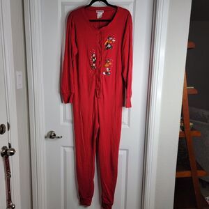 Disney Christmas Vintage Unisex Lg One Piece Union Suit Pajamas Cotton Red USA
